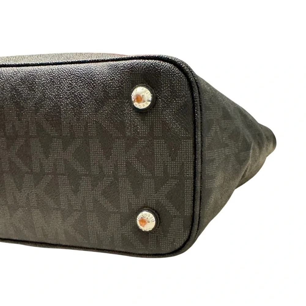 Michael Kors Jet Set Signature Logo Tote Womens Large Black Silver - Picture 6 of 12